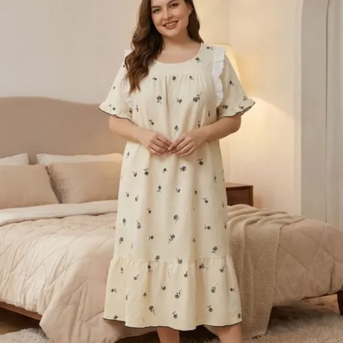 plus size printed nightdress xlkl136 front view