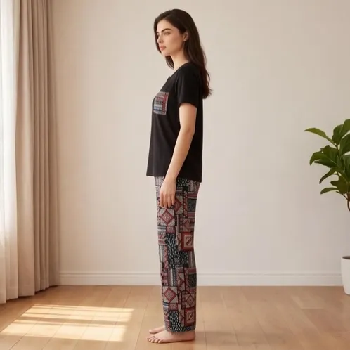 short sleeve long pants pajama set xlkl420 detail view