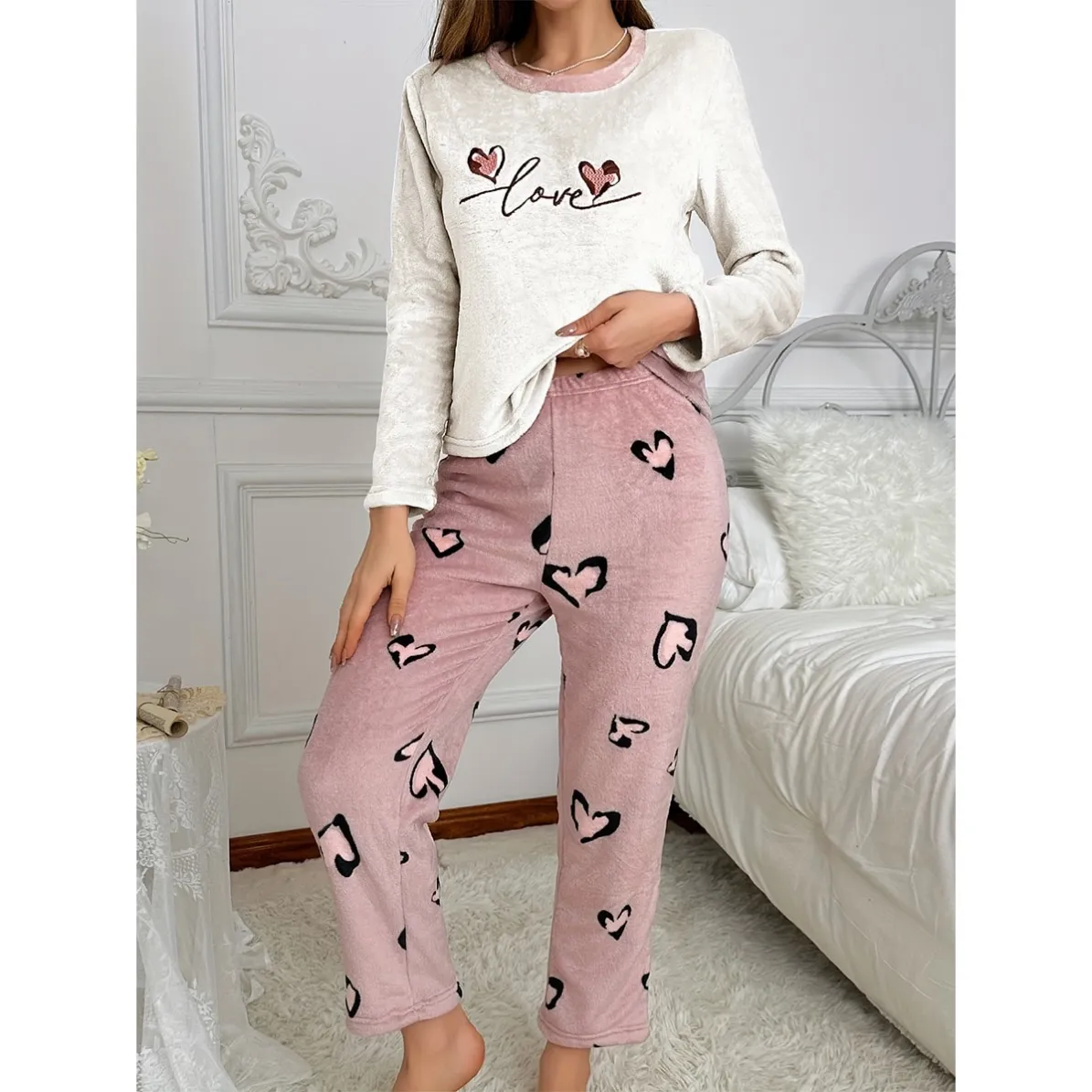 women flannel printed pajama set xlk5112 lifestyle view