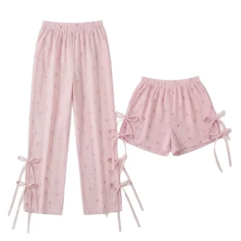 plus size printed long pants shorts pajama set xlkte-157 front view