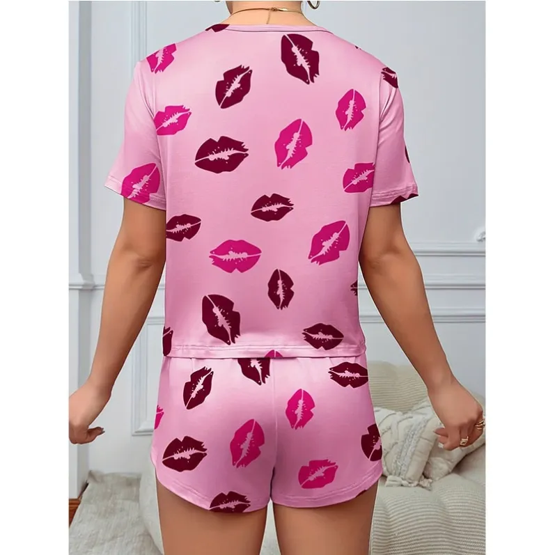 women milk silk lightweight printed short sleeve shorts pajama set xlkp34020 lifestyle view