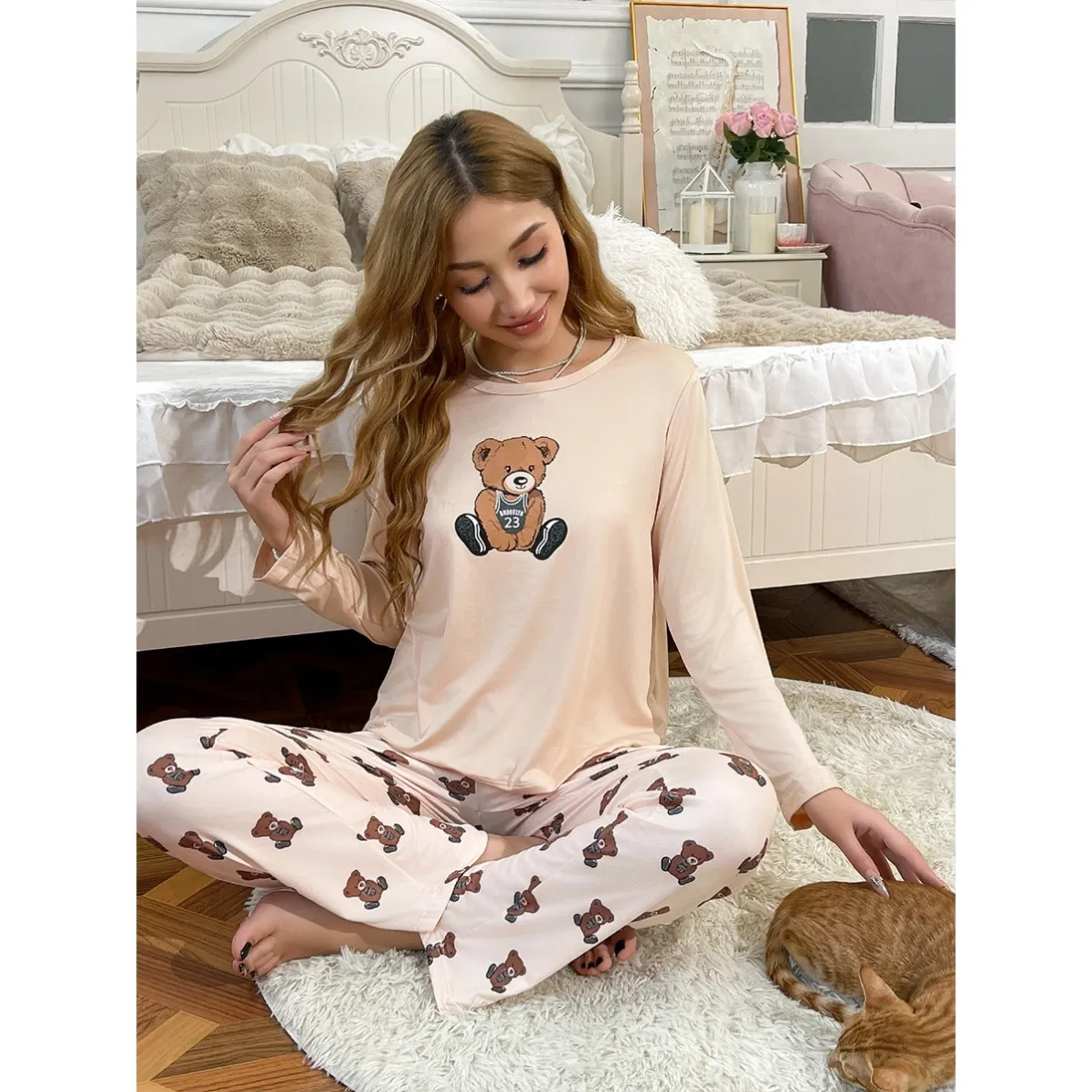 women milk silk pajama set xlk9897 lifestyle view