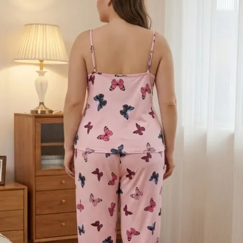 plus size sleeveless printed long pants pajama set xlkl023 detail view