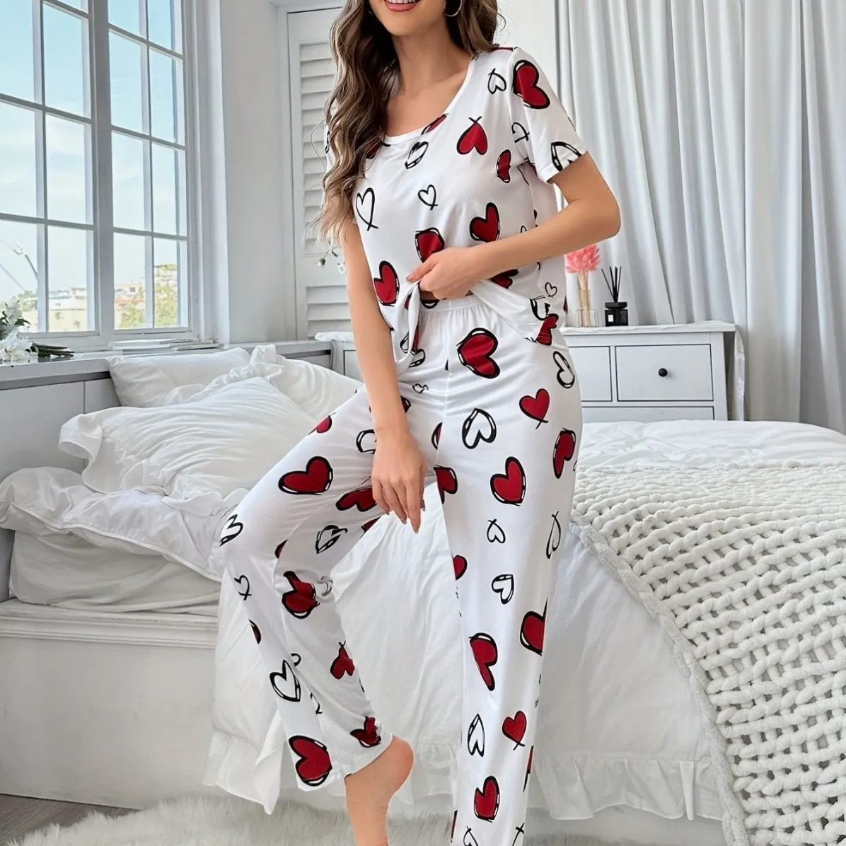 women milk silk pajama set xlk93027-1 lifestyle view