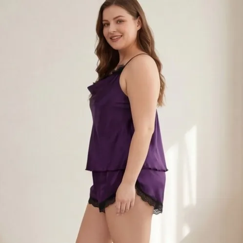 sleeveless lace trim shorts pajama set xlkte-164 detail view