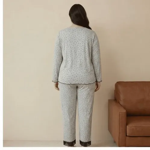 plus size long sleeve polka dot printed long pants pajama set xlkl715 detail view