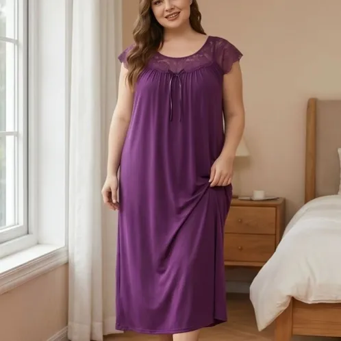 plus size short sleeve solid color nightdress xlkl459 front view