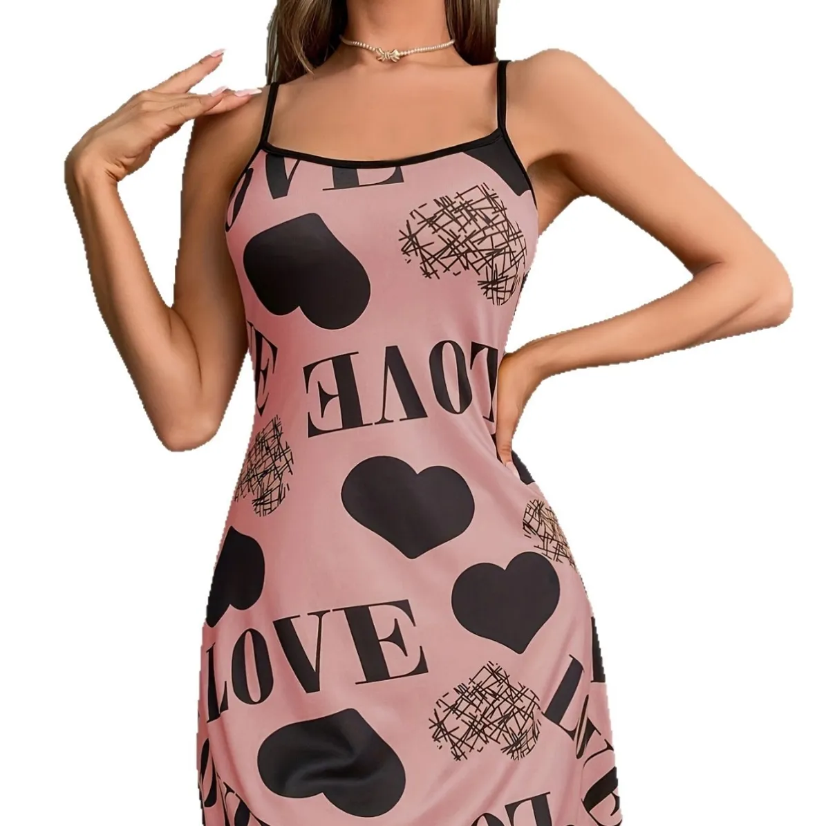 women milk silk lightweight cartoon print cami pajama set xlk94012 lifestyle view