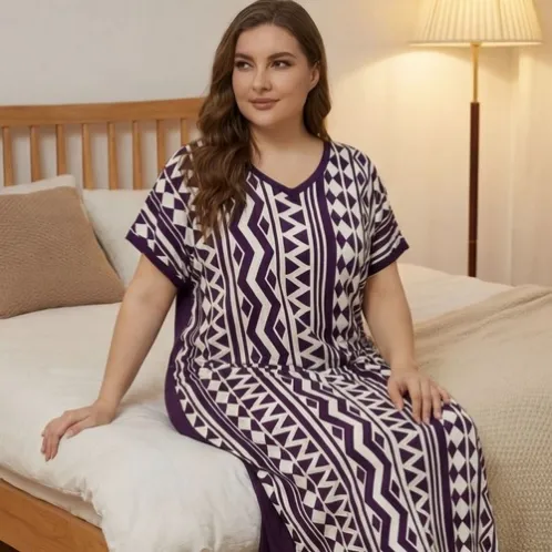 short sleeve printed robe xlkte-060 front view