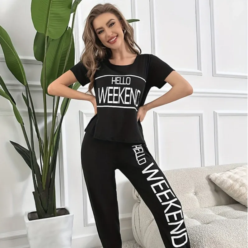 women milk silk lightweight printed pajama set xlk93013 lifestyle view