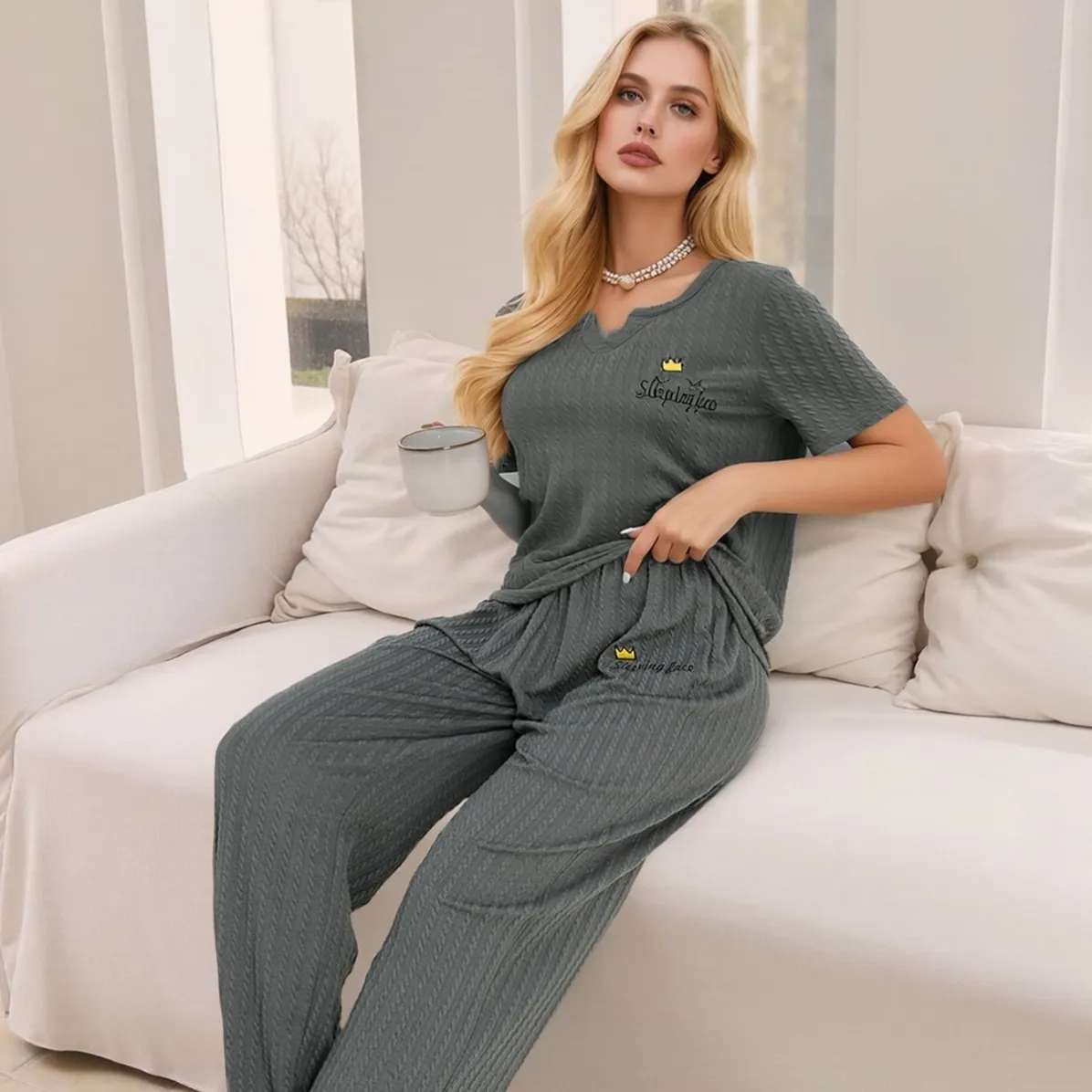 women pajama set xlk28833-grey lifestyle view