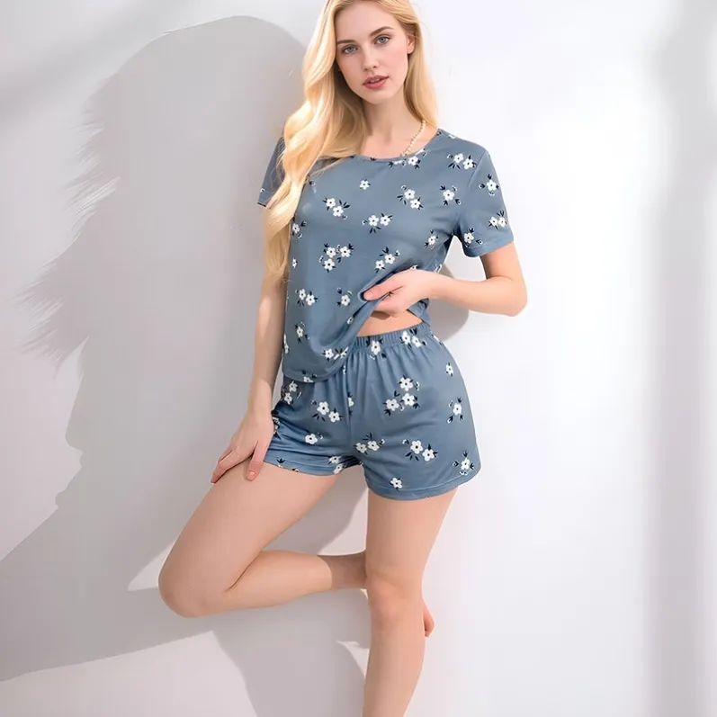 women floral print three piece pajama set xlk92023 lifestyle view