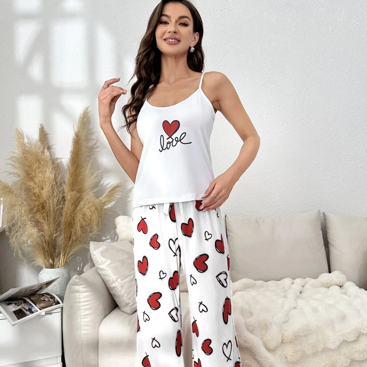 women milk silk lightweight printed cami pajama set xlk3402-2 lifestyle view