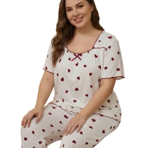 short sleeve printed long pants pajama set xlkl643 detail view