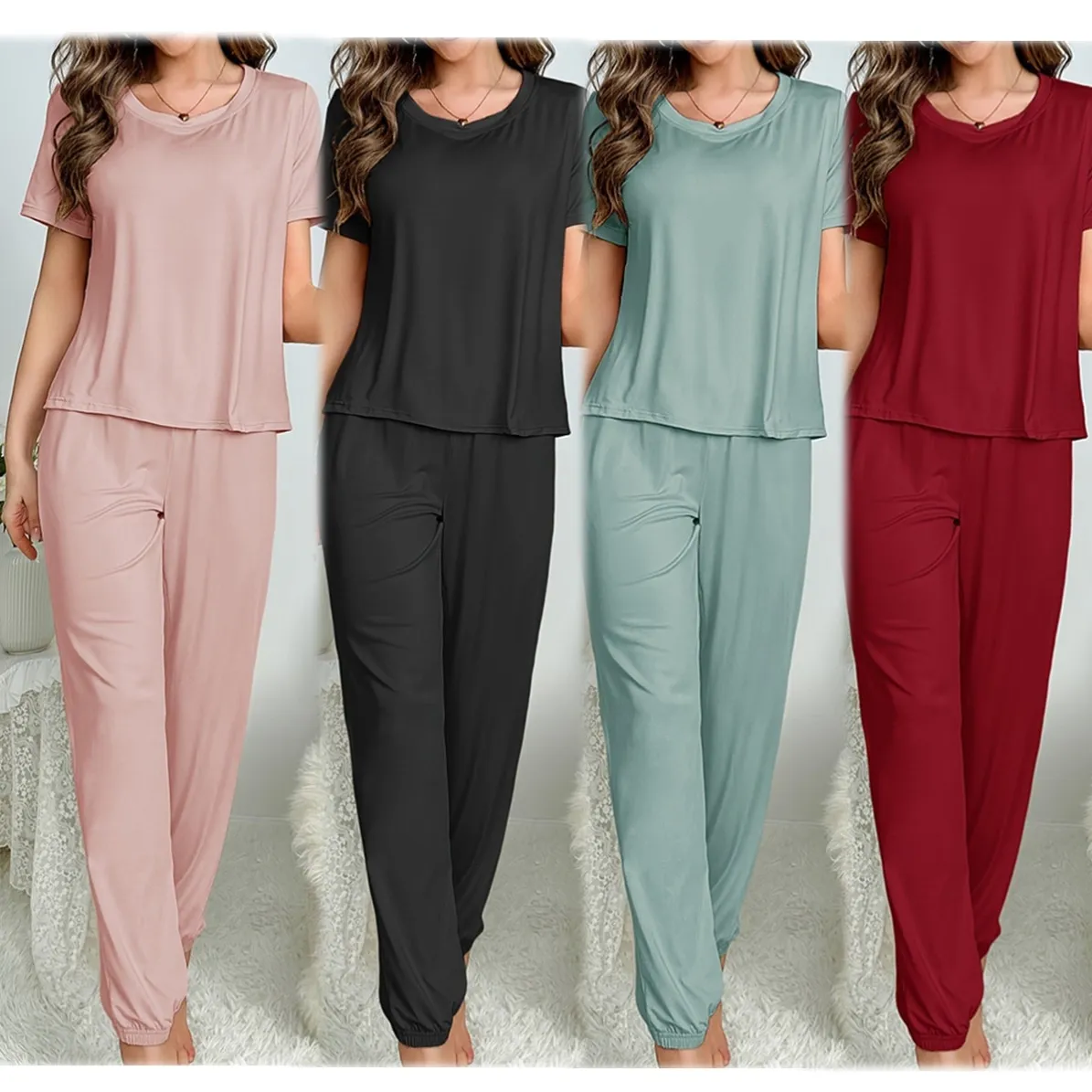 women milk silk pajama set xlk93012-2 front view