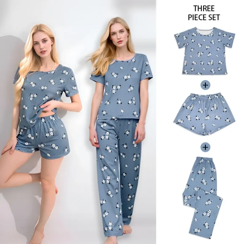 women floral print three piece pajama set xlk92023 lifestyle view