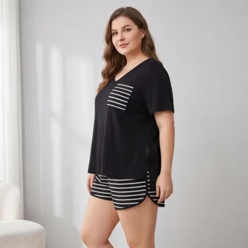 plus size short sleeve shorts pajama set xlkl882 detail view
