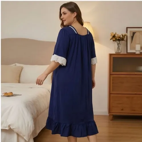 plus size short sleeve lace trim printed nightdress xlkl452 detail view