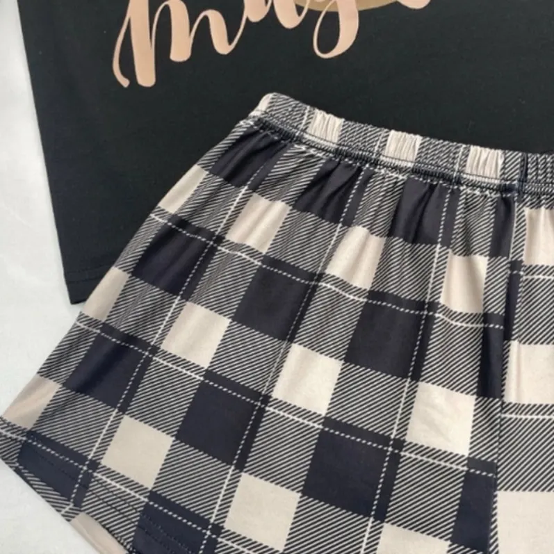 women milk silk lightweight cartoon print plaid three piece pajama set xlk600826 lifestyle view