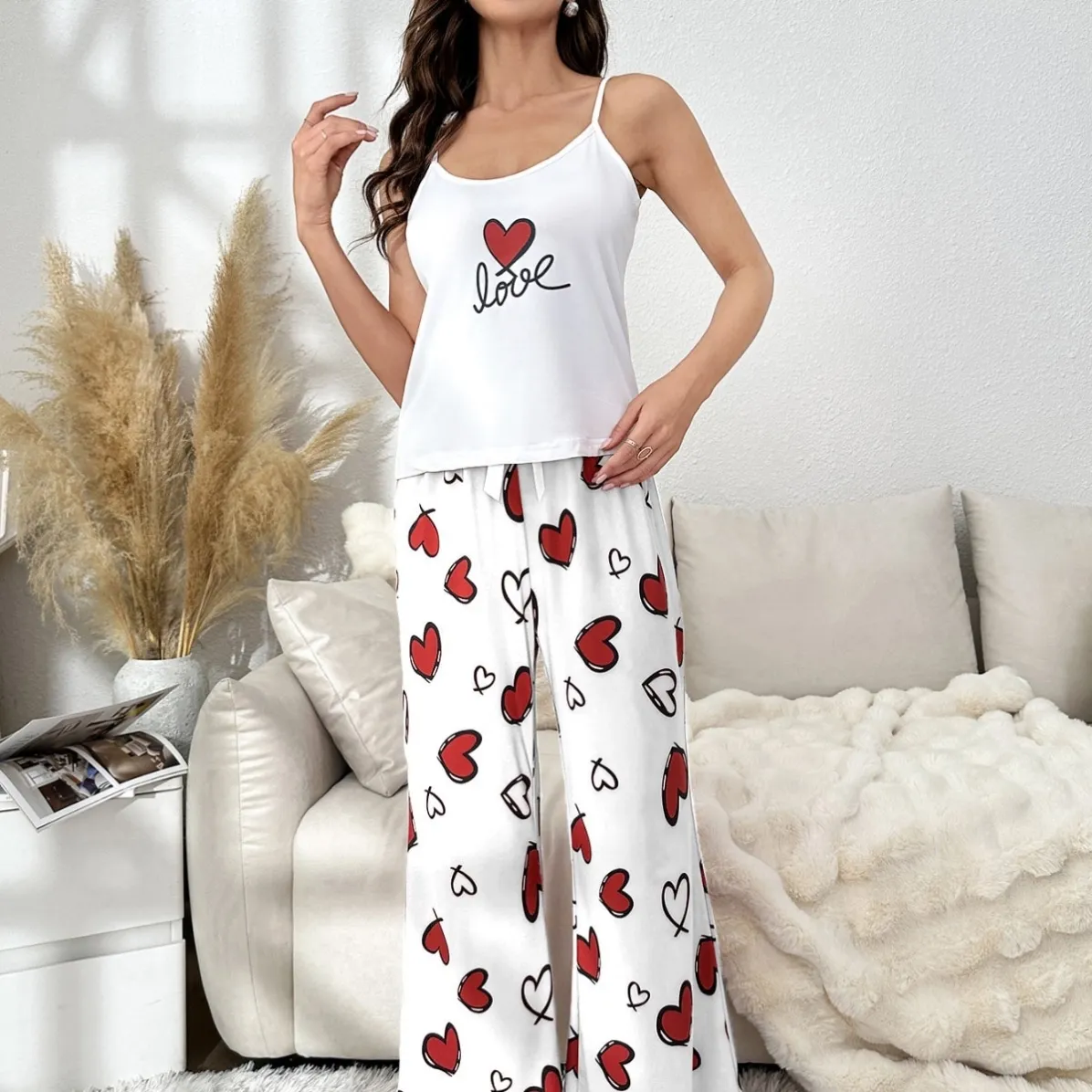 women milk silk printed cami pajama set xlk3402-1 front view