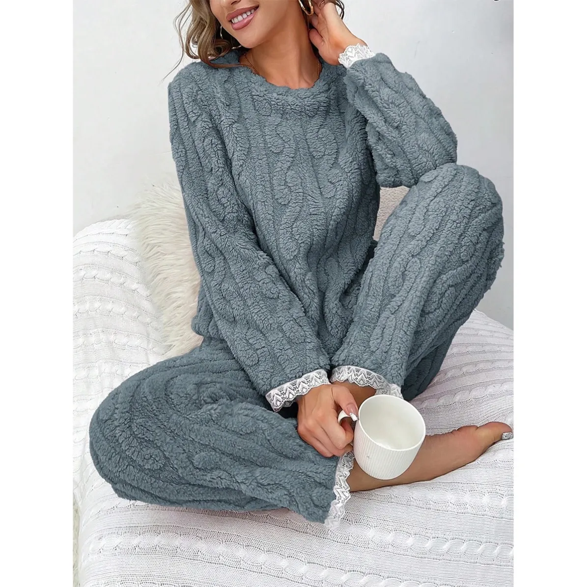 women flannel warm pajama set xlk13413 lifestyle view