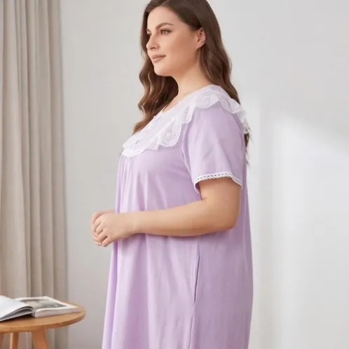 plus size short sleeve printed solid color nightdress xlkl365 color option