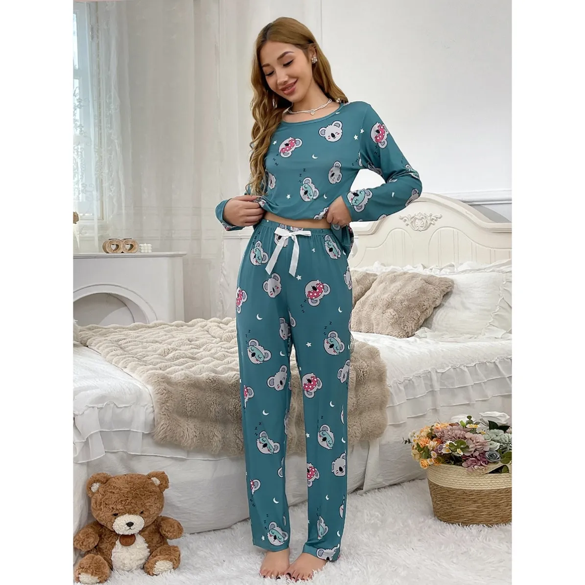 women milk silk pajama set xlk58173 lifestyle view