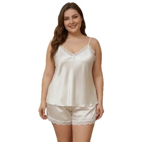 plus size sleeveless solid color shorts pajama set xlkte-049 color option