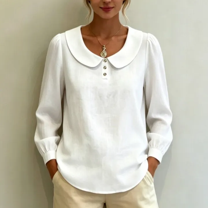 long sleeve puff sleeve loose fit slim fit blouse xlk0138 front view
