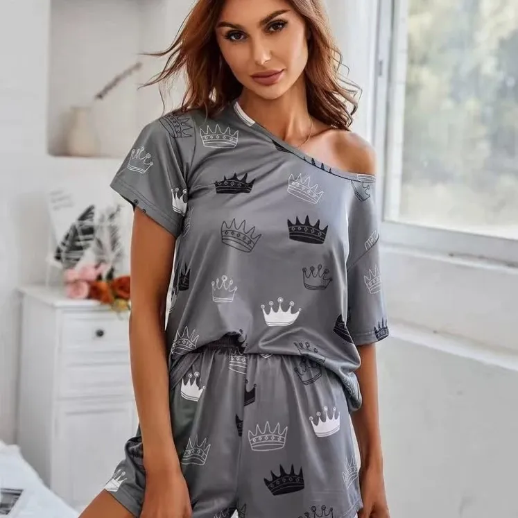 women milk silk printed pajama set xlk22265 front view