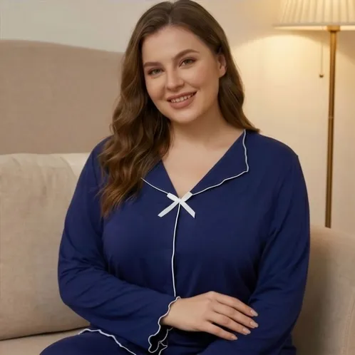 plus size long sleeve solid color pajama set xlkl702 detail view