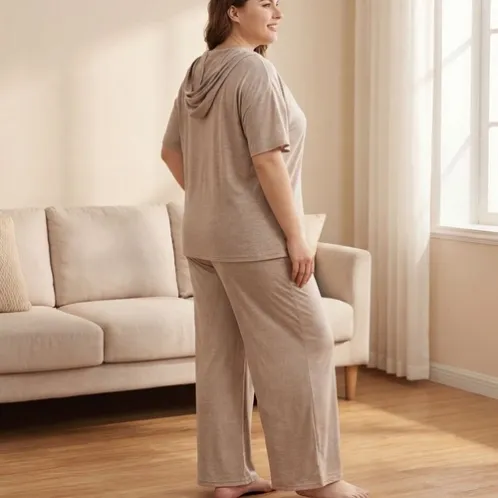 plus size short sleeve solid color long pants pajama set xlkte-165 color option