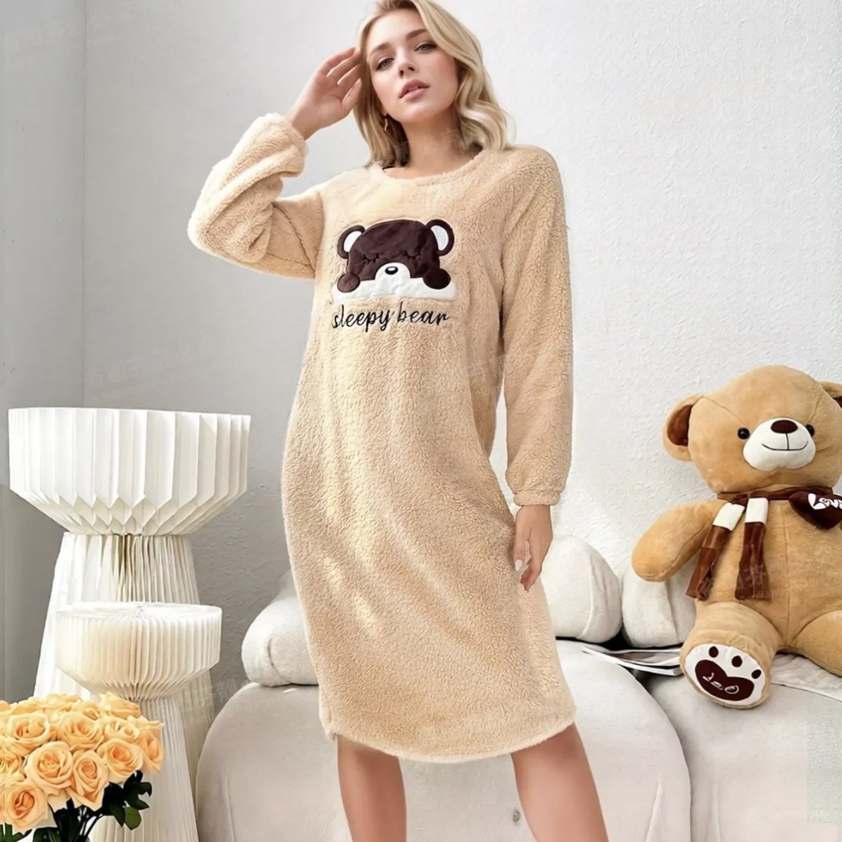 women plush warm nightdress xlk5271 lifestyle view