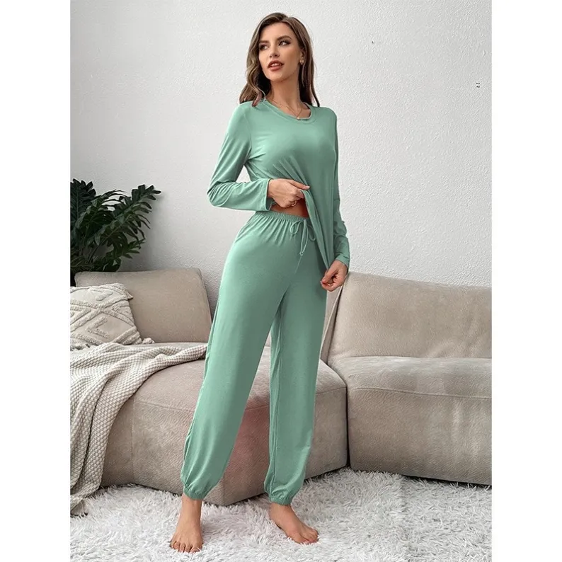 women lightweight long sleeve long pants pajama set xlk259918-2 lifestyle view