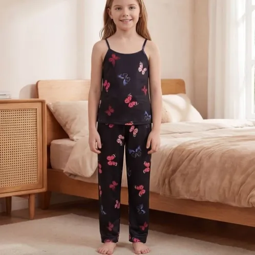 sleeveless printed long pants pajama set xlkl616 front view
