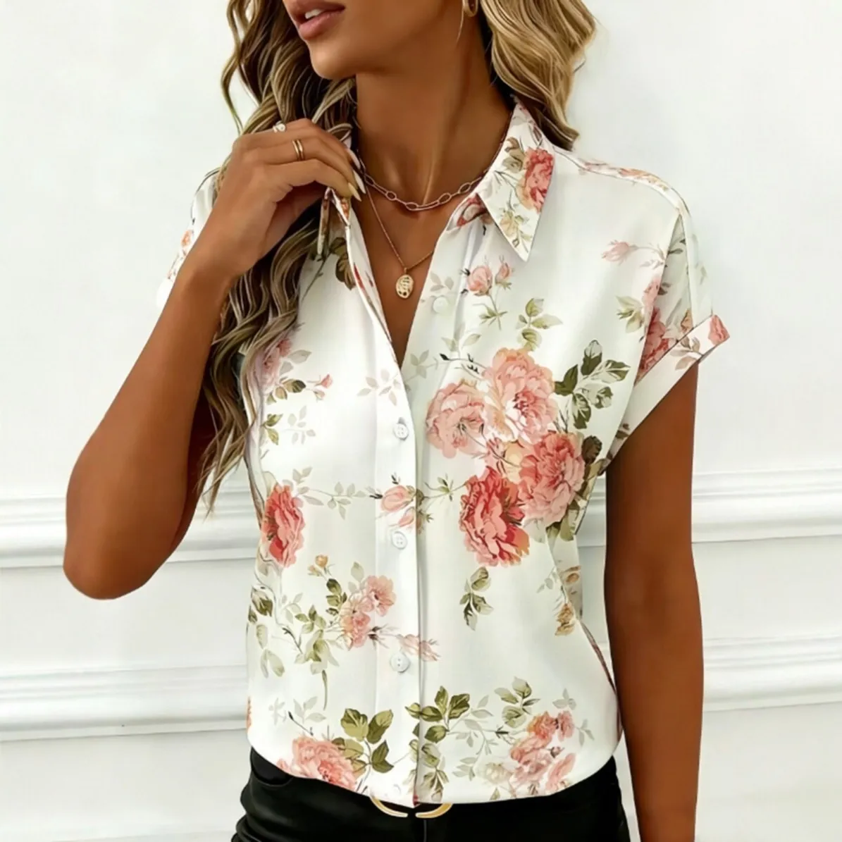 floral print lapel collar shirt xlk0094-3 front view