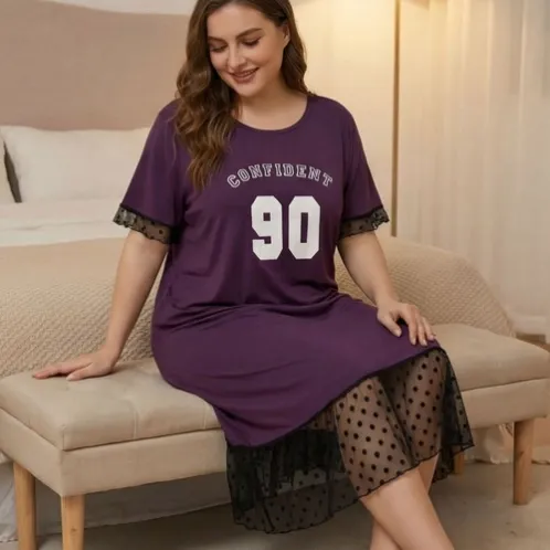 short sleeve lace trim printed robe xlkte-163 front view
