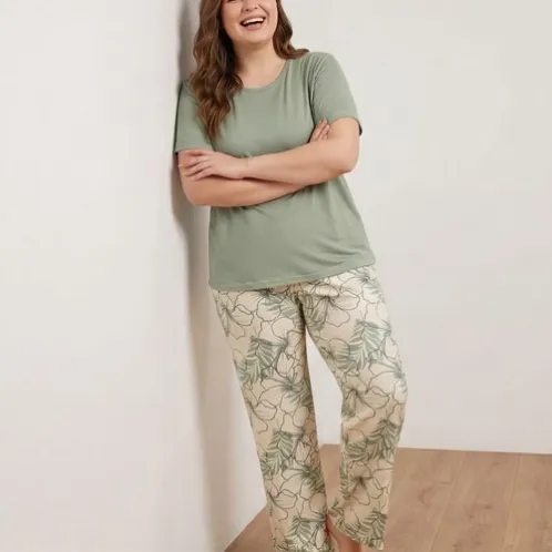 plus size short sleeve printed pajama set xlk112 detail view