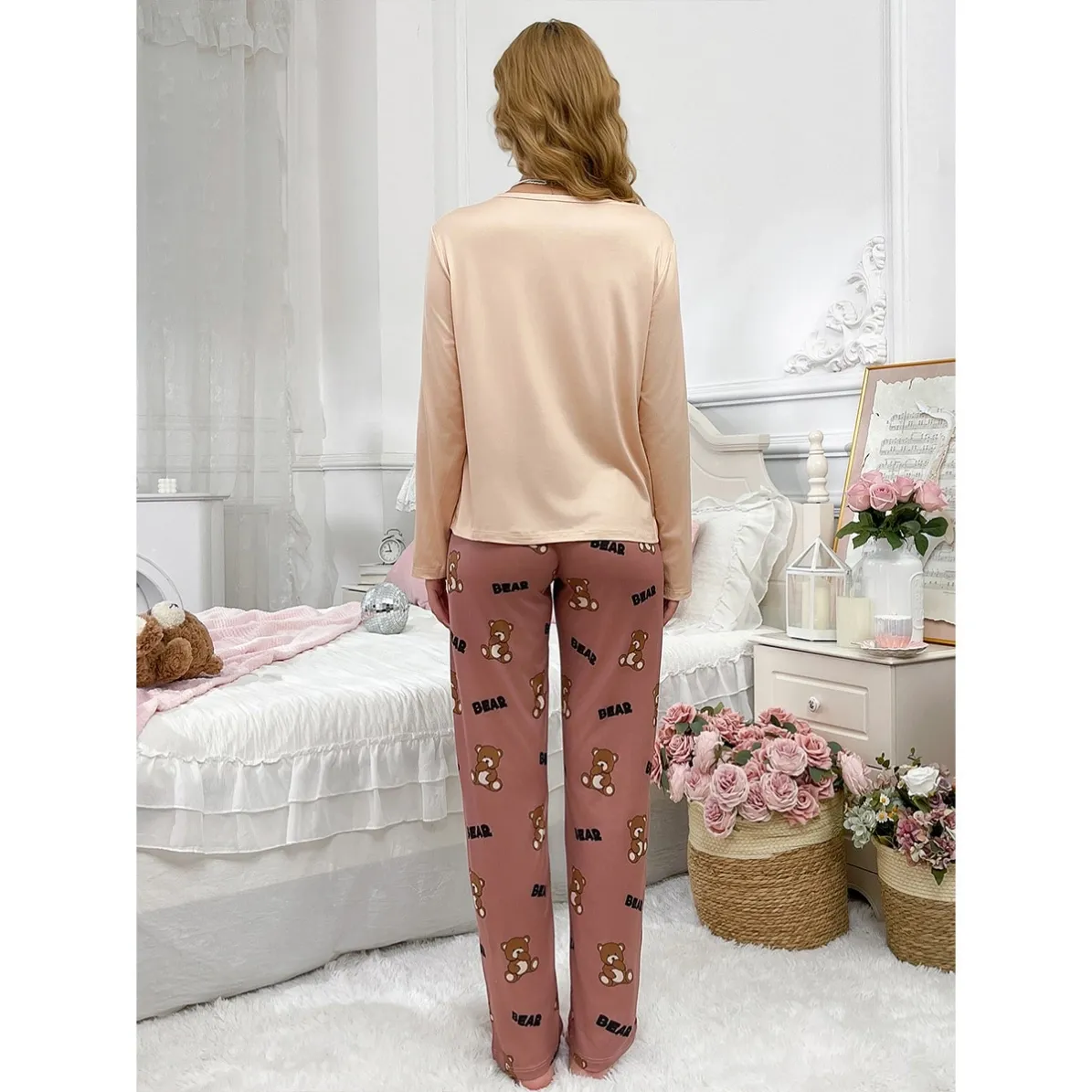 women milk silk pajama set xlk9923 lifestyle view