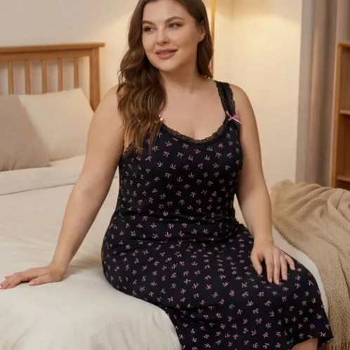 sleeveless lace trim printed robe xlkte-166 front view