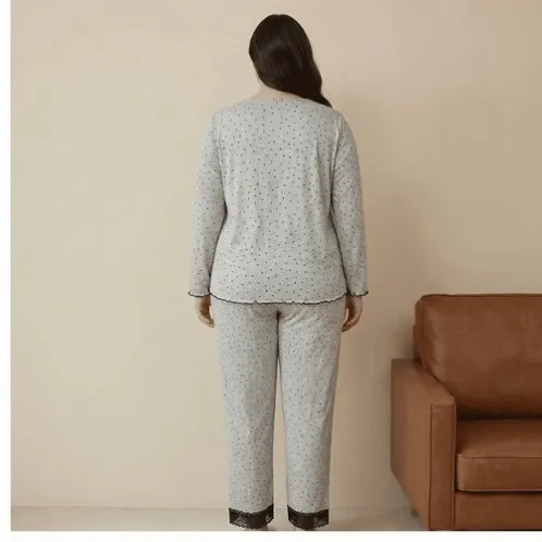 plus size long sleeve polka dot printed long pants pajama set xlkl715 detail view