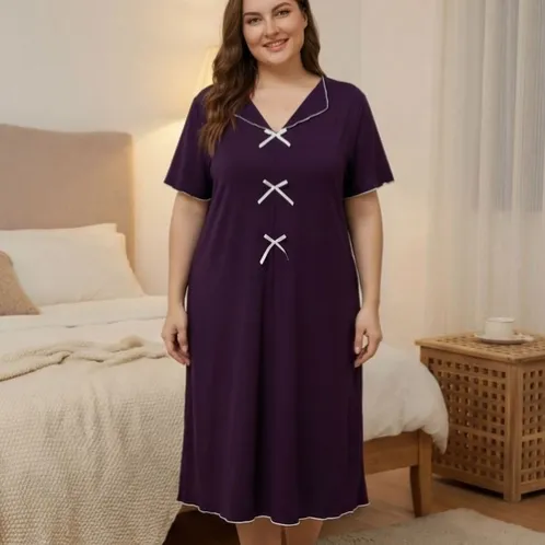 plus size short sleeve solid color robe xlkte-053 front view