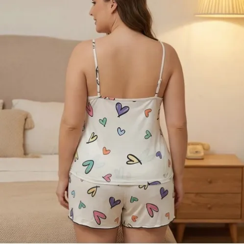 plus size sleeveless printed shorts pajama set xlkte-020 detail view