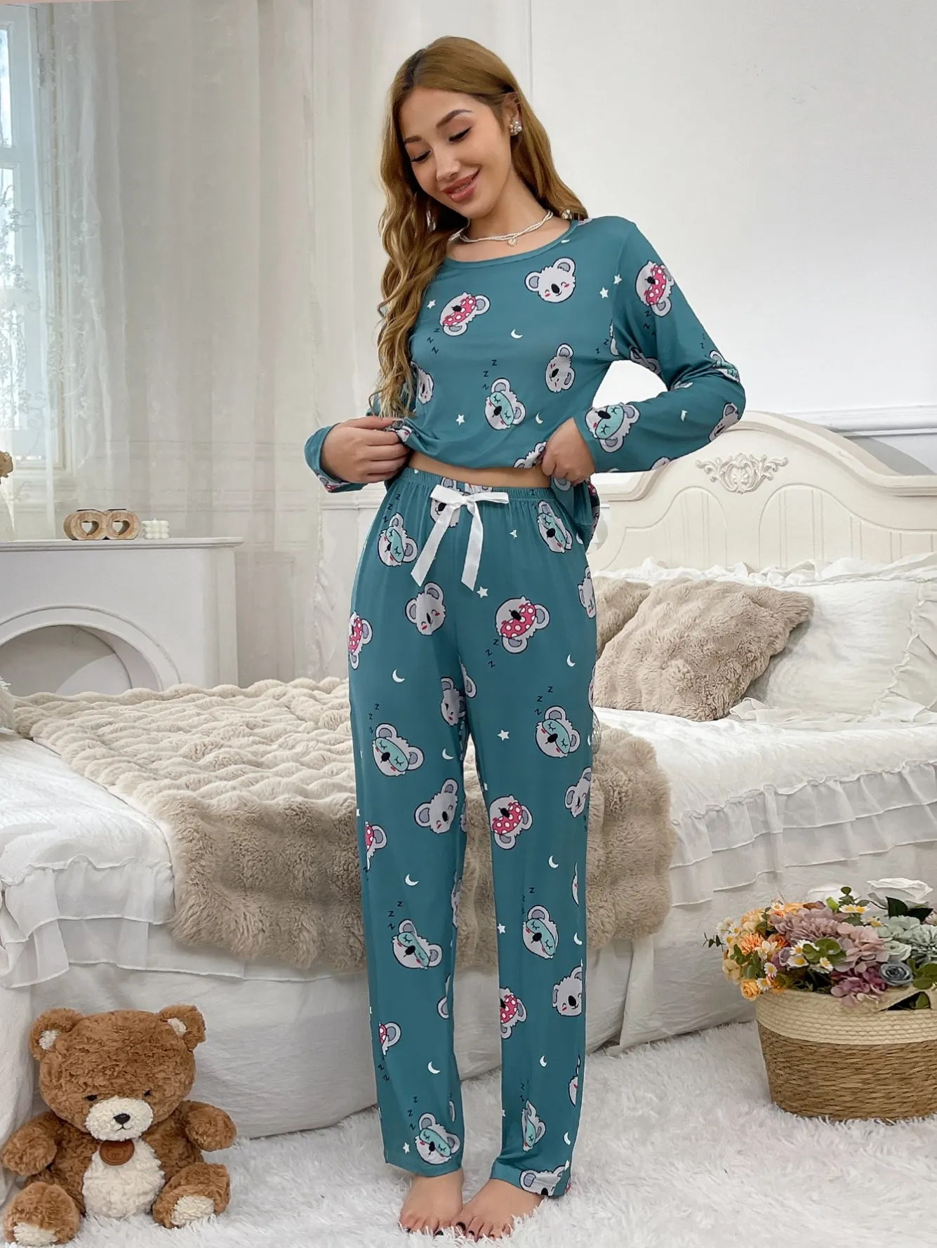 women milk silk pajama set xlk58173 lifestyle view