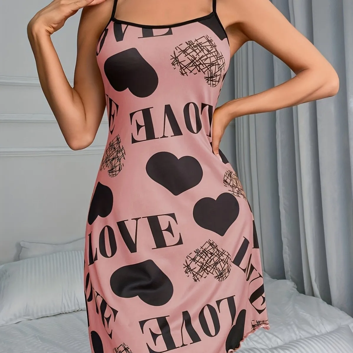 women milk silk lightweight cartoon print cami pajama set xlk94012 front view