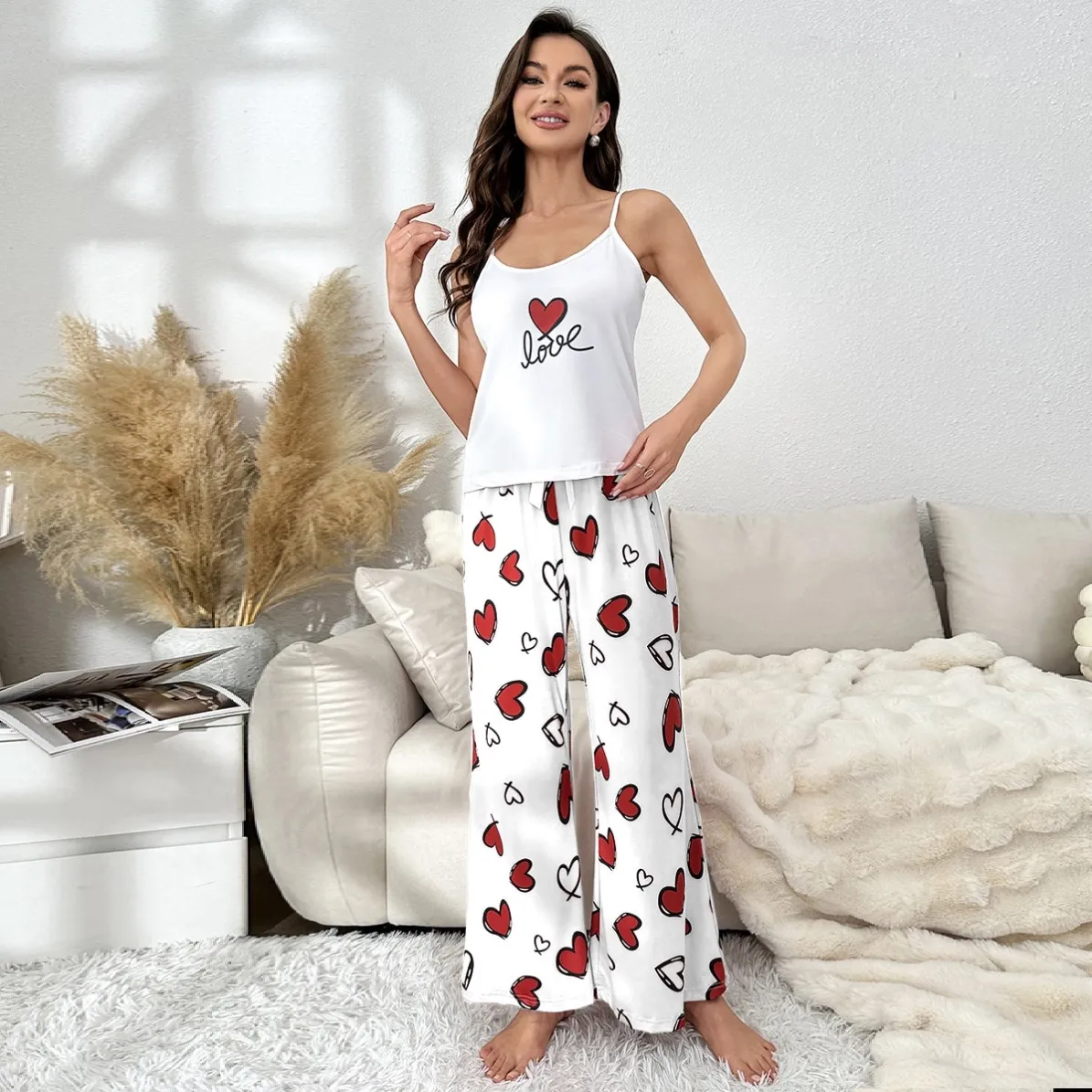 women milk silk printed cami pajama set xlk3402-1 lifestyle view
