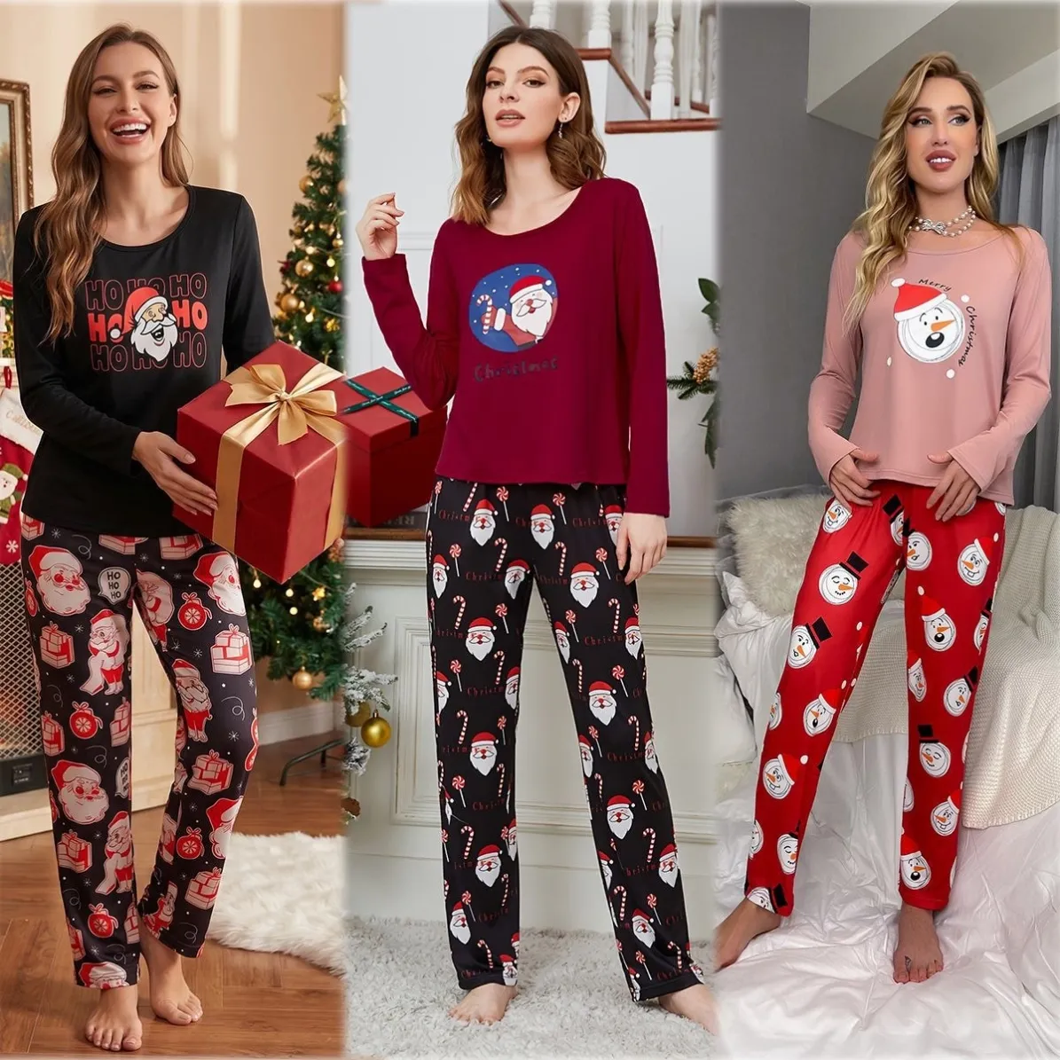 women milk silk warm long sleeve long pants pajama set xlk90008 front view