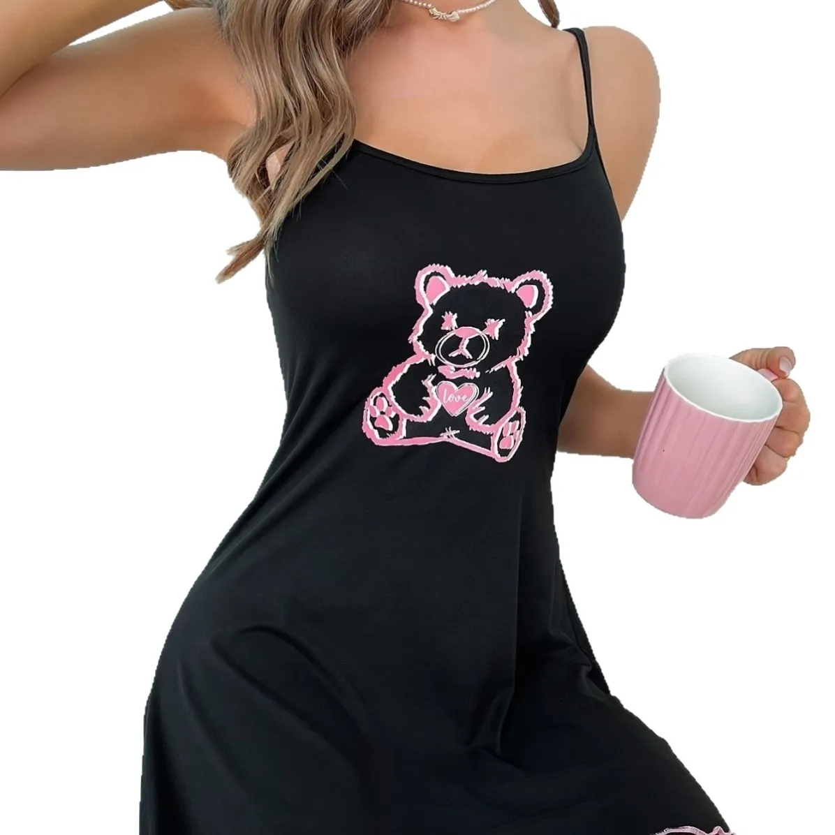 women milk silk cartoon print nightdress xlk66713 lifestyle view