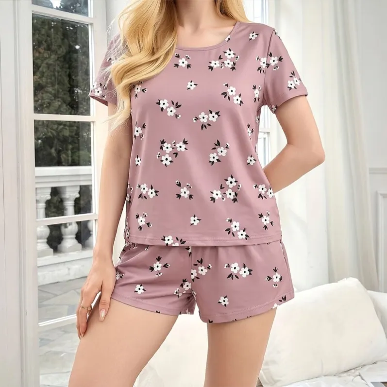 women floral print three piece pajama set xlk92023 lifestyle view