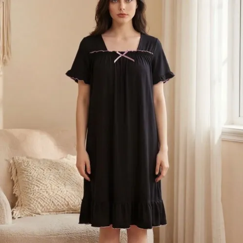 short sleeve solid color nightdress xlkte-041 front view